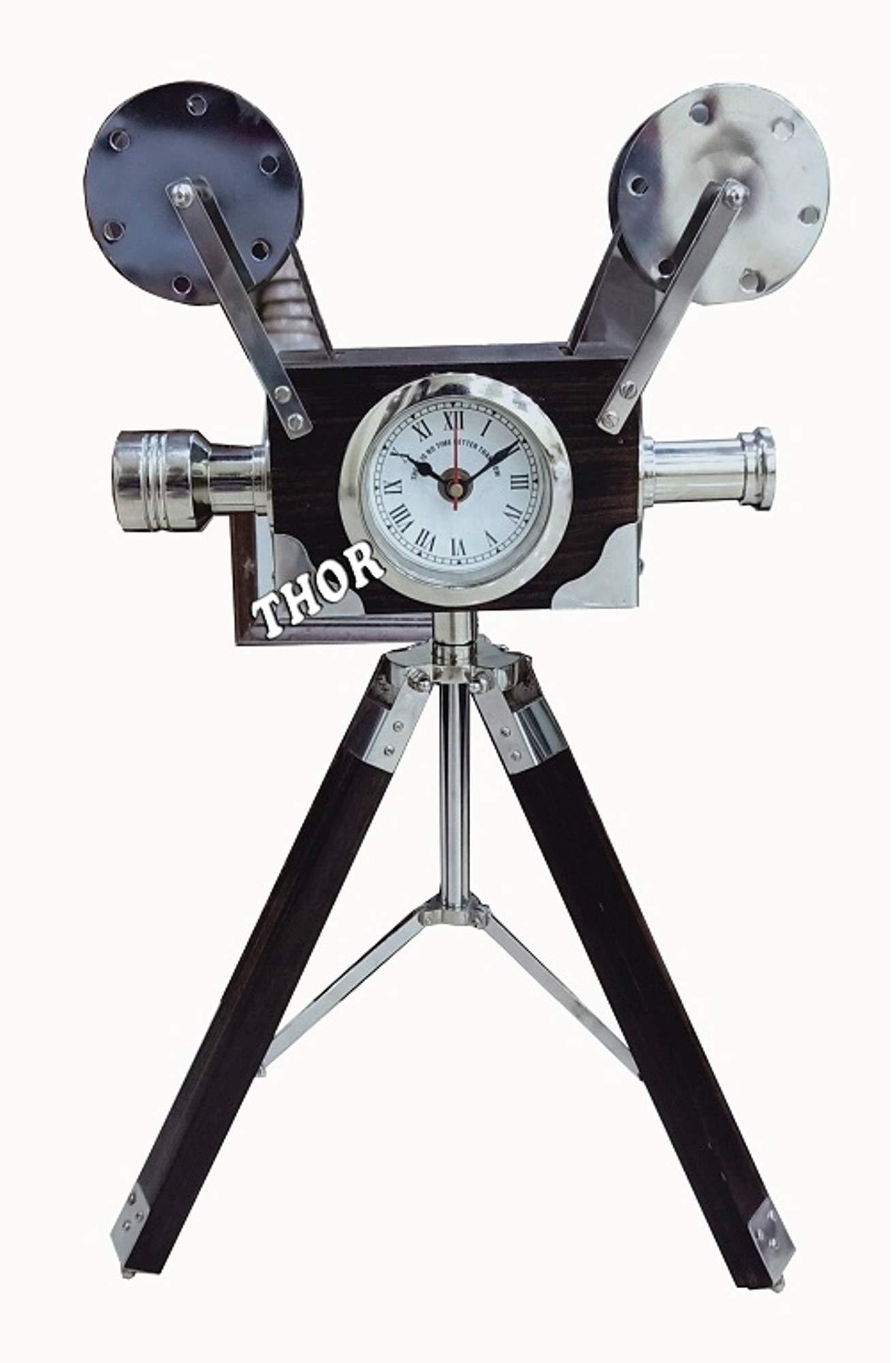 THOR INSTRUMENTS Vintage Marine Camera Model Wooden Table Tripod Clock for Gift Table Office & Home Decor Rustic Vintage Home Decor Gifts