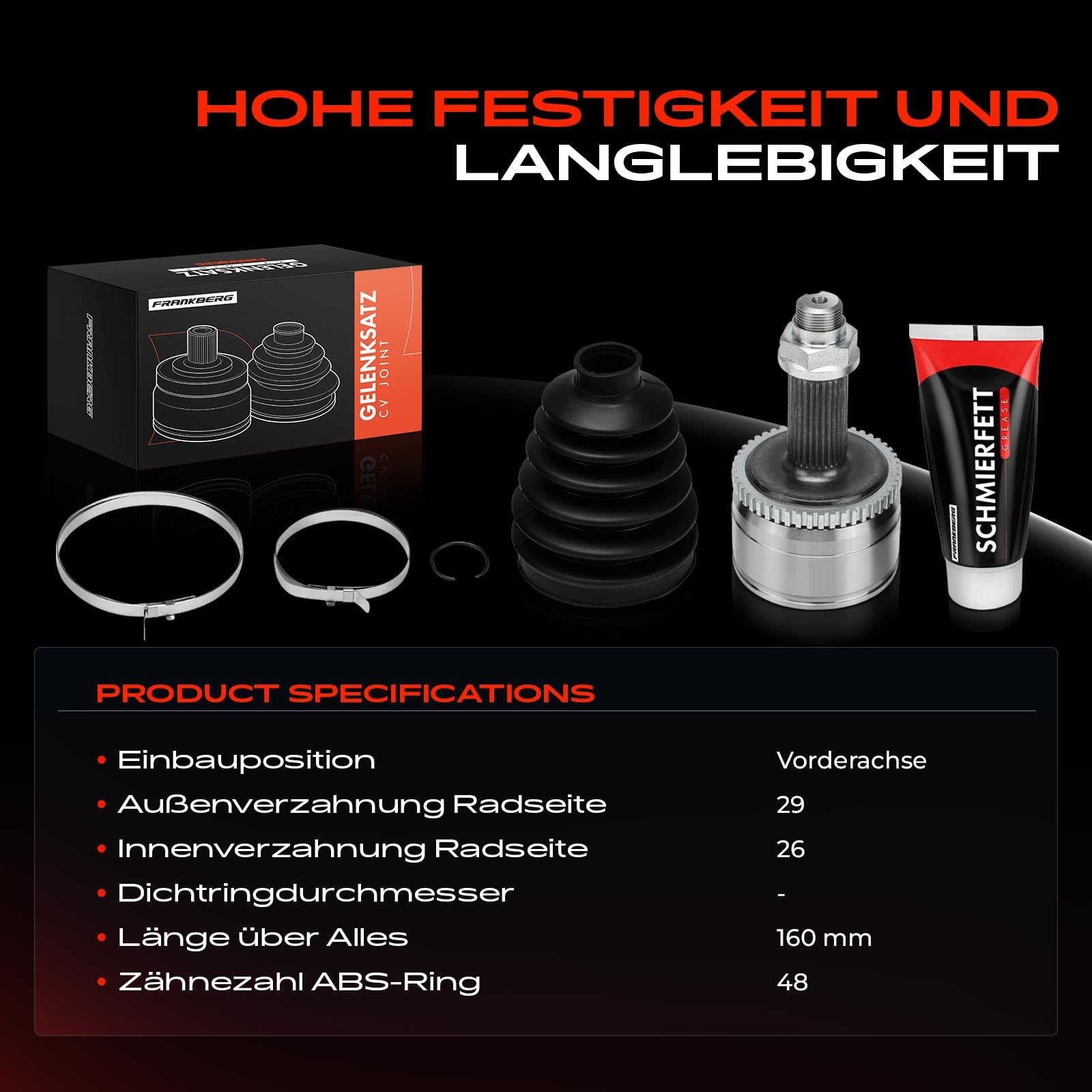 Frankberg Kit de junta homocinética delantera lado de la rueda 830015 | Compatible con: Discovery III Furgoneta L319, Discovery IV L319, Discovery III L319, R.a.n.g.e R.o.v.e.r Sport L320