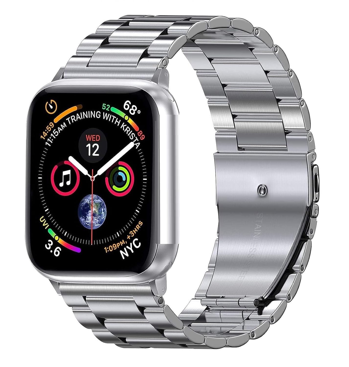 FOLX FMS1210 Metal Stainless Steel Milanese Magnetic Straps / Heavy Chain Bands Compatible With Apple iWatch Band For Men Women Unisex, Replacement Straps 49mm 45mm 44mm 42mm 41mmm 40mm 38mm For iWatch Series Ultra/8/7/6/5/4/3/2/1/SE/SE2【 👉 Only Strap For Apple iWatch ⌚ Watch NOT Included 】 (42MM 44MM 45MM 49MM, SILVER [ HEAVY CHAIN ])-image-26
