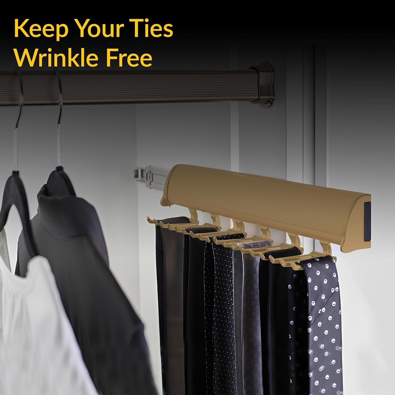 Brixwell QIMX-005 Tie Rack, TAG Synergy Elite Collection, 18 Hook, 13 7/8" with Full Extension Slide, Matt Gold Matt Gold