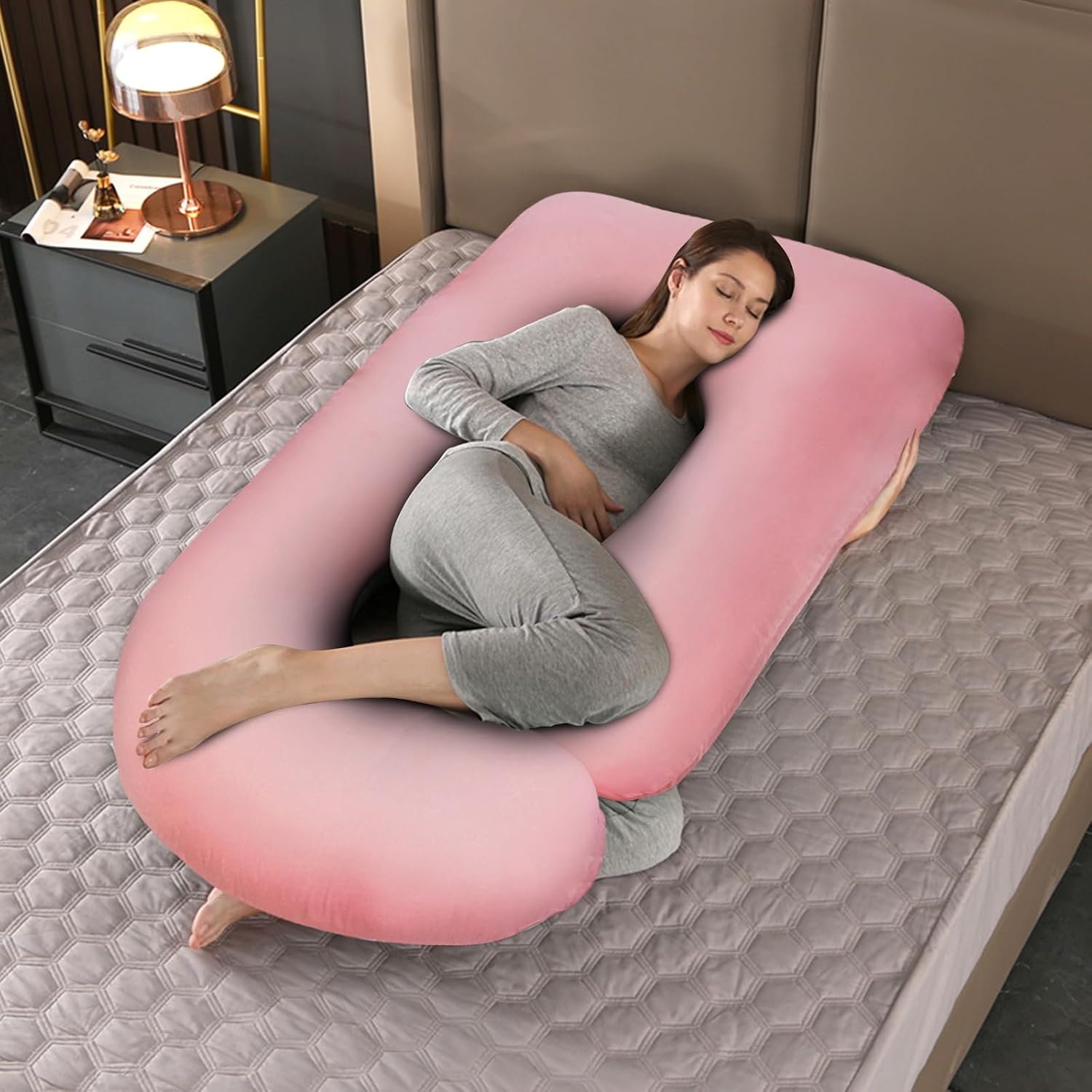 Pregnancy Pillow Cover (ONLY Pillowcase) - G Shaped Pillow Case - Maternity Body Pillow Cover - Removable Soft Cotton Cover (Pink)