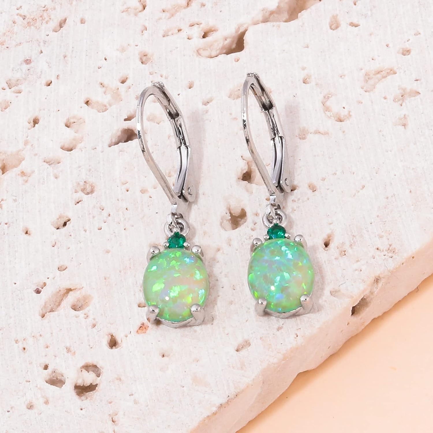 CiNily Opal Dangle Earrings for Women Trendy 14k Gold Plated Drop Dangle Earrings Created Fire Opal Drop Earrings Hypoallergenic Birthstone CZ Earrings Jewelry Gifts for Men Teen Girls - Image 5