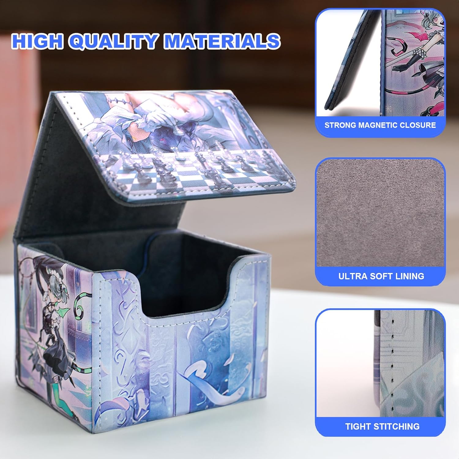 Card Deck Box Fits for YGO MTG,100+ Card Storage Box Trading Games PU Leather Storage Premium Deck Case (Lacrima)