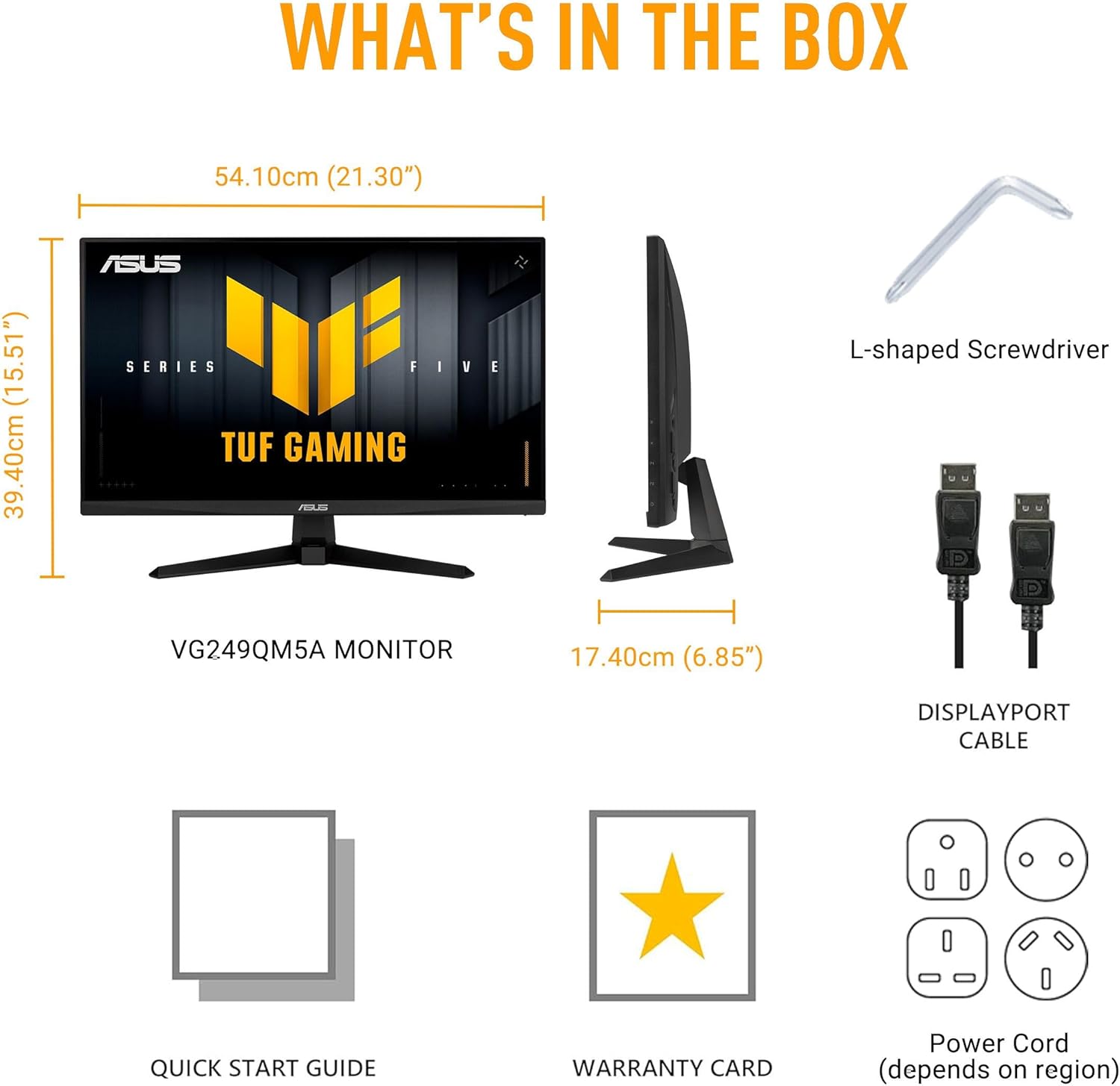 Contents of the ASUS TUF Gaming VG249QM5A monitor box