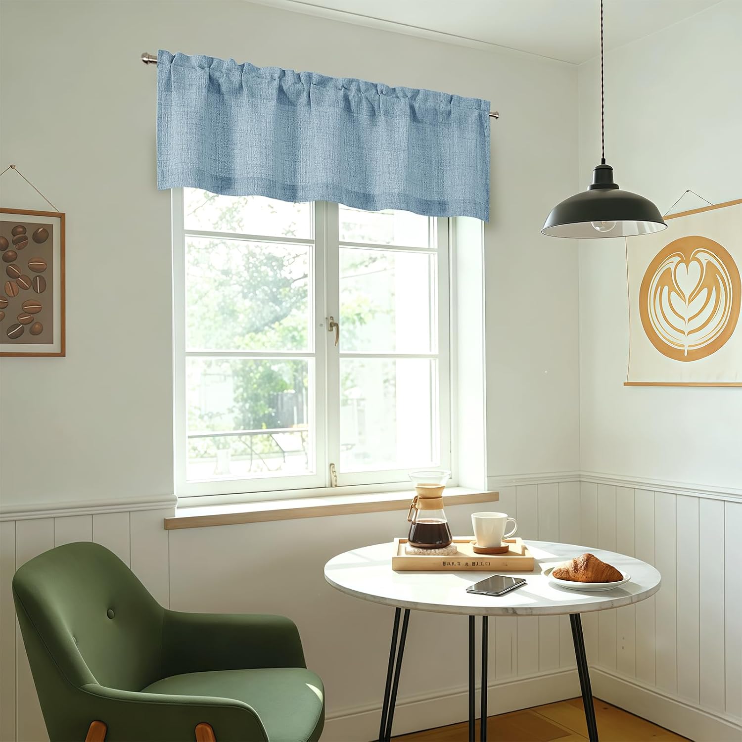 LIVEKID Demin Valance for Windows - Light Filtering Thick Textured Small Short Valance Kitchen Curtain, Dual Rod Pocket Top Short Window Curtain for Bathroom Basement, 1 Piece, 52Wx12L Inch