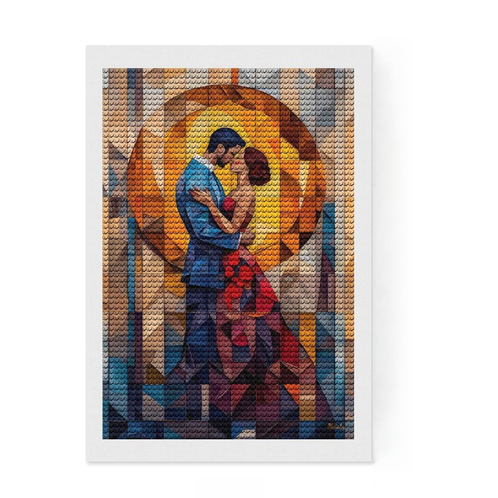 Junmoney The Kiss Stained Glass Mosaic Artwork Diamond Style Art Kit 8"x12", Farmhouse Decor, Relaxing DIY, with Tool Kit, Thoughtful Present, DIY