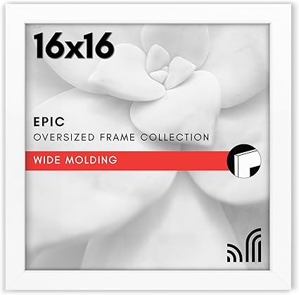 Americanflat 16x16 Picture Frame with Polished Plexiglass - Epic Collection - Square Picture Frame with Engineered Wood - Wide Photo Frames for Wall display - White