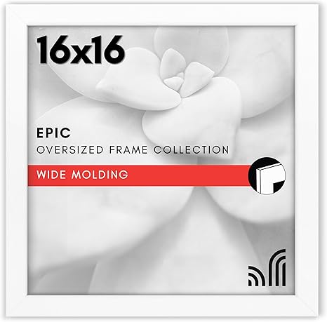 Americanflat 16x16 Picture Frame with Polished Plexiglass - Epic Collection - Square Picture Frame with Engineered Wood - Wide Photo Frames for Wall display - White
