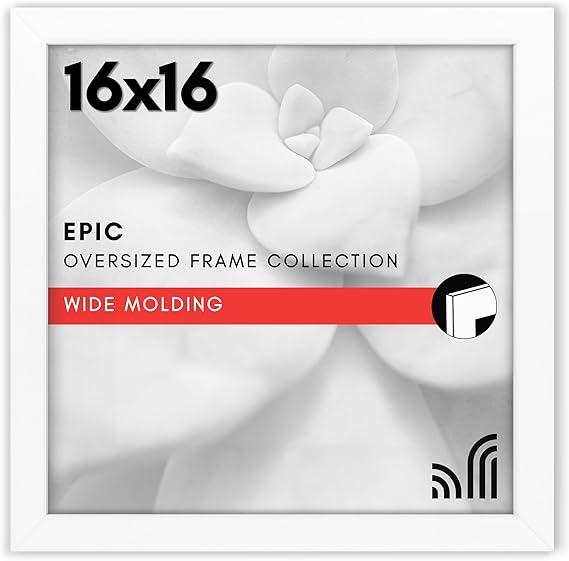 Americanflat 16x16 Picture Frame with Polished Plexiglass - Epic Collection - Square Picture Frame with Engineered Wood - Wide Photo Frames for Wall display - White