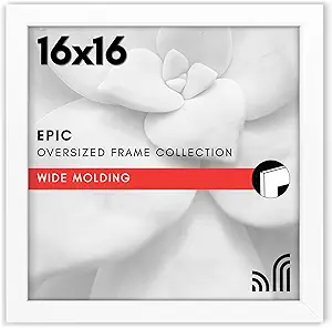 Americanflat 16x16 Picture Frame with Polished Plexiglass - Epic Collection - Square Picture Frame with Engineered Wood - Wide Photo Frames for Wall display - White