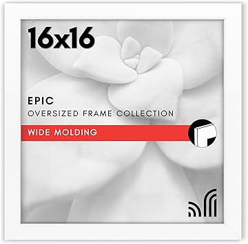 Americanflat 16x16 Picture Frame with Polished Plexiglass - Epic Collection - Square Picture Frame with Engineered Wood - Wide Photo Frames for Wall display - White