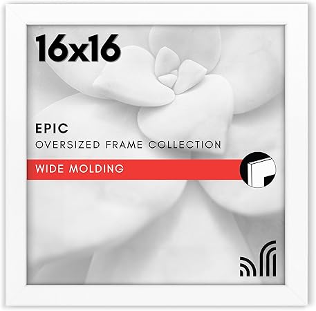 Americanflat 16x16 Picture Frame with Polished Plexiglass - Epic Collection - Square Picture Frame with Engineered Wood - Wide Photo Frames for Wall display - White