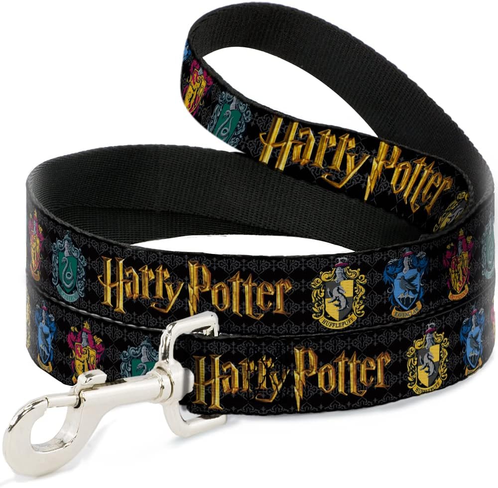 The Wizarding World of Harry Potter Pet Leash, Dog Leash, Harry Potter Hufflepuff Ravenclaw Gryffindor Slytherin Black, 6 Feet Long 1.0 Inch Wide