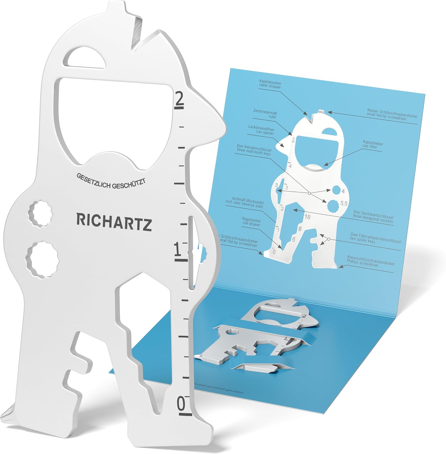 Key Tool Bob Multitool Key Ring 17 Practical Functions High-Quality Matt Blasted Stainless Steel Key Ring Tool with Packaging and Function Description
