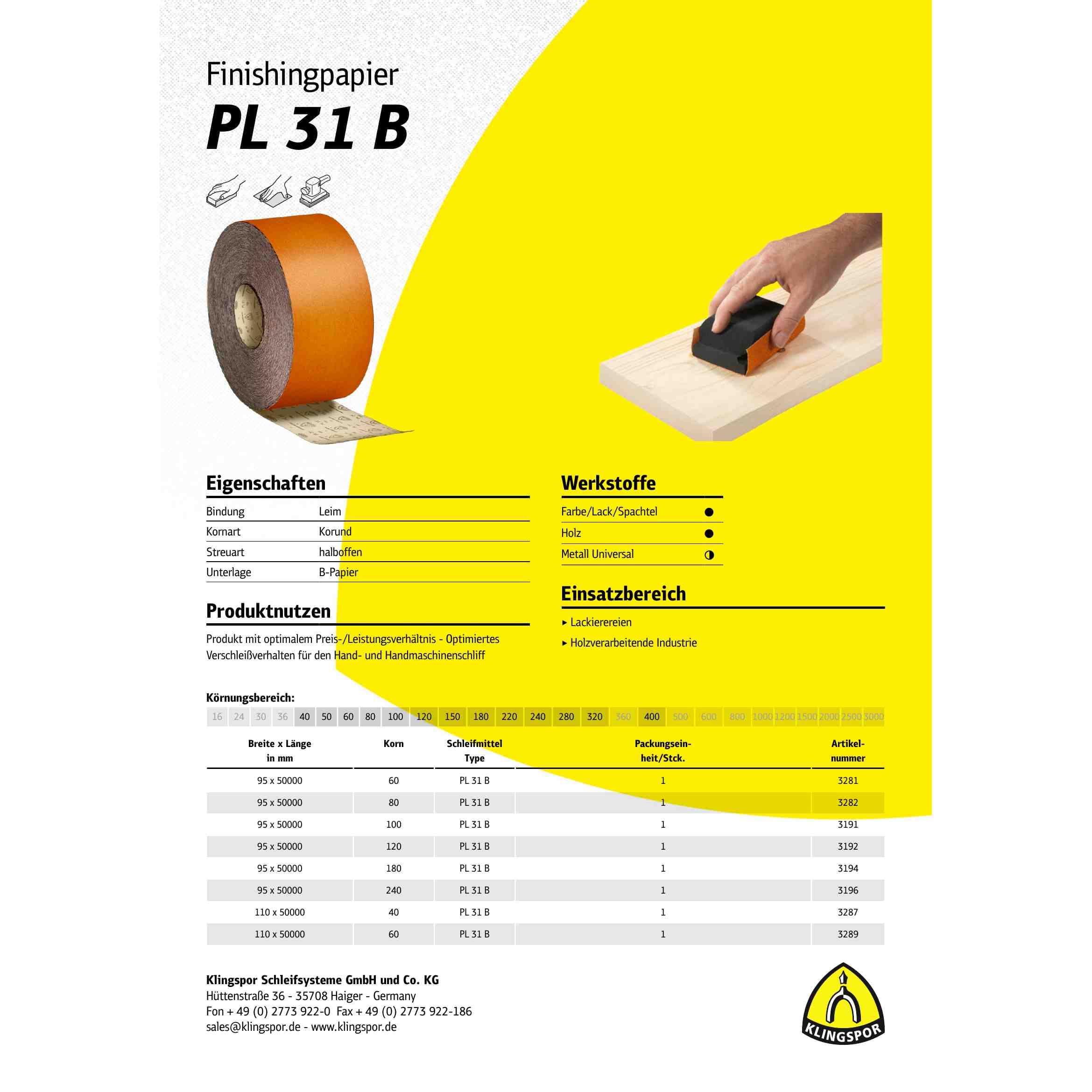 PL 31 B Schleifrolle, 110 x 50000 mm Korn 220 Art.: 3217