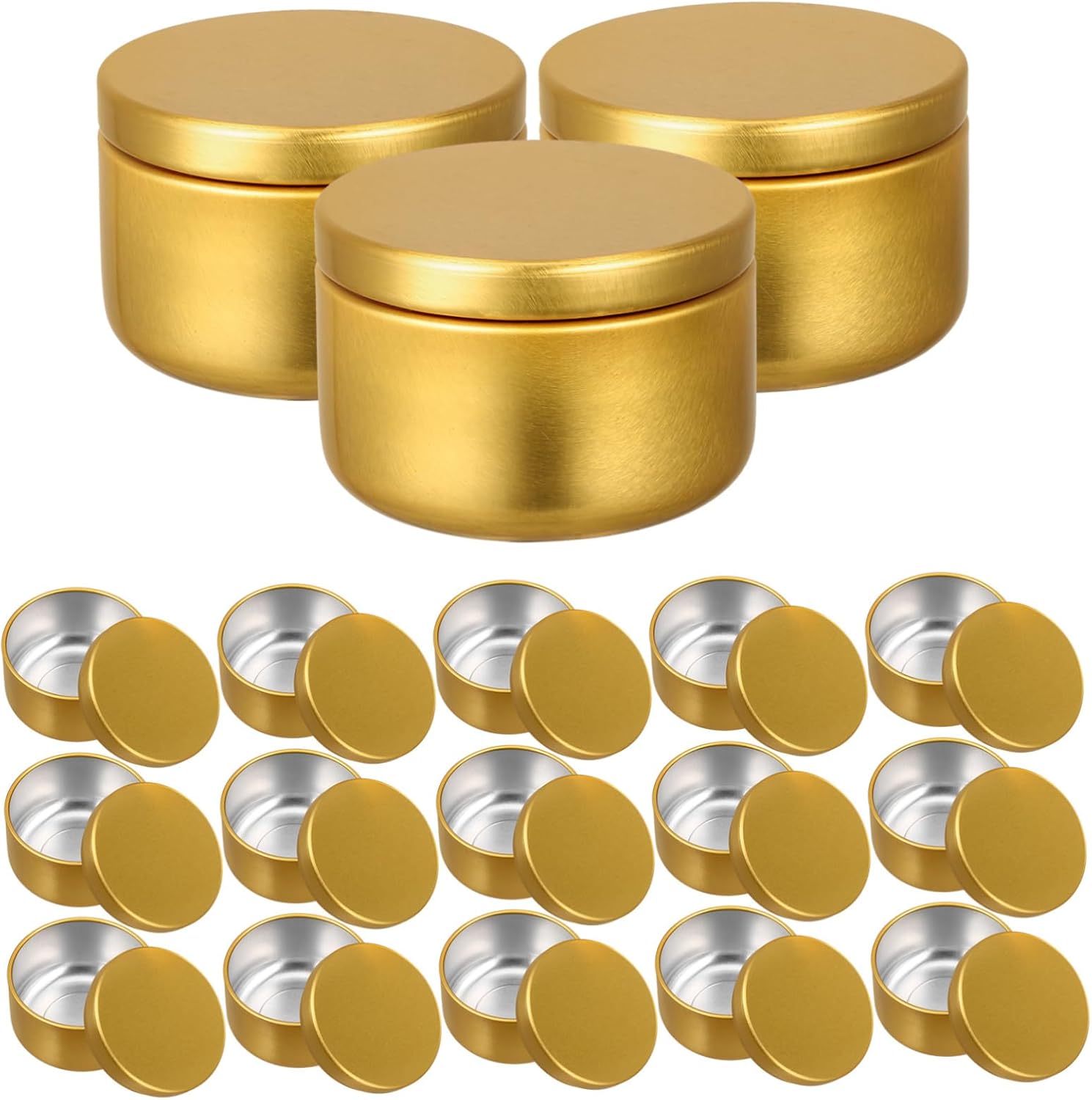 24pcs Aluminum Candle Tins with Lids Durable Metal Candle Jars for DIY Making Reusable Storage Containers for Essential Oils and Solid Fragrance