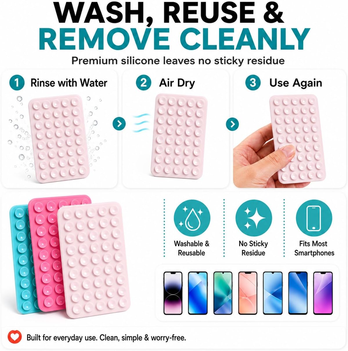 30 Pack Silicone Suction Phone Grip, Double Sided Suction Cup Phone Holder, 40-Suction-Cup Strong Grip Stand for Selfies, Videos, Compatible with Most Smartphones
