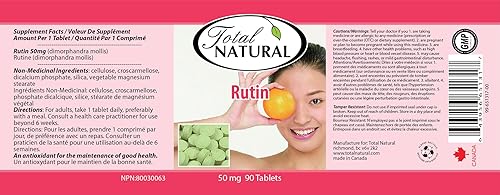 Miniatura 4 de Total Natural Rutin 50mg 90 comprimidos 1 botella, ayuda a absorber y utilizar la vitamina C, mejora la salud vascular, cuidado de la vista