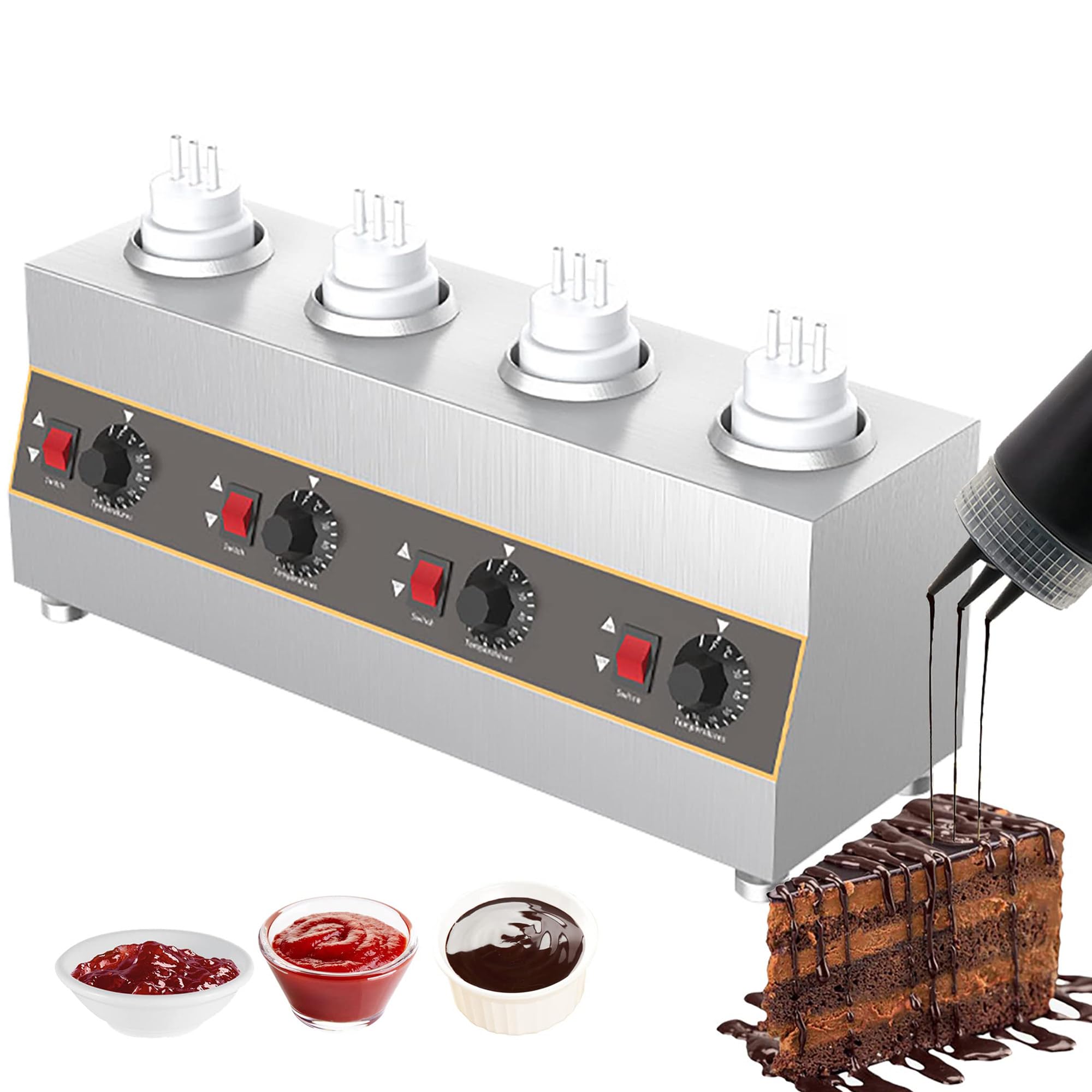 JKJZSALJ Commercial Chocolate Sauce Warmer | Adjustable Temperature 86-185°F | 2 Heating Methods For Kitchen And Food Service,4grids