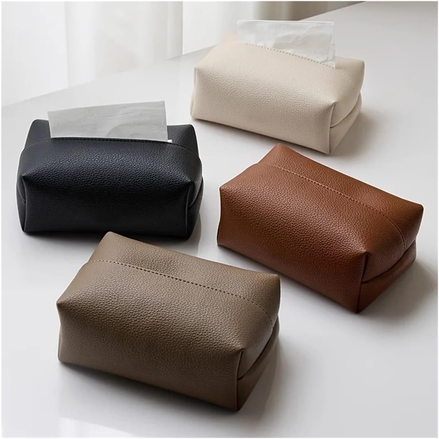 Leather Tissue Box Modern Square Design, Compatible for Bathrooms, Durable, Bathroom Decoration(Proton Black)