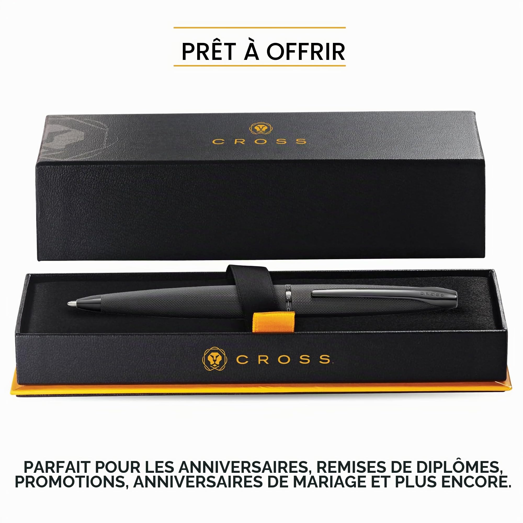 Cross ATX - Stylo bille noir brossé avec attributs plaqués PVD noir poli - Rechargeable - Ecrin classique et recharge bille noire incluse