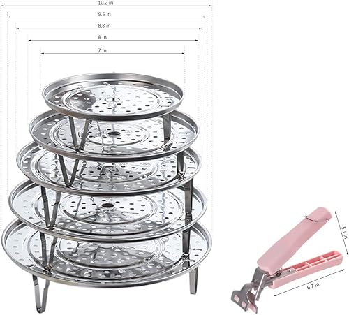 Miniatura 6 de Paquete de 5 estantes de vapor de acero inoxidable con patas desmontables para hornear cocinar, cocinar al vapor (7 pulgadas, 8 pulgadas, 8.8