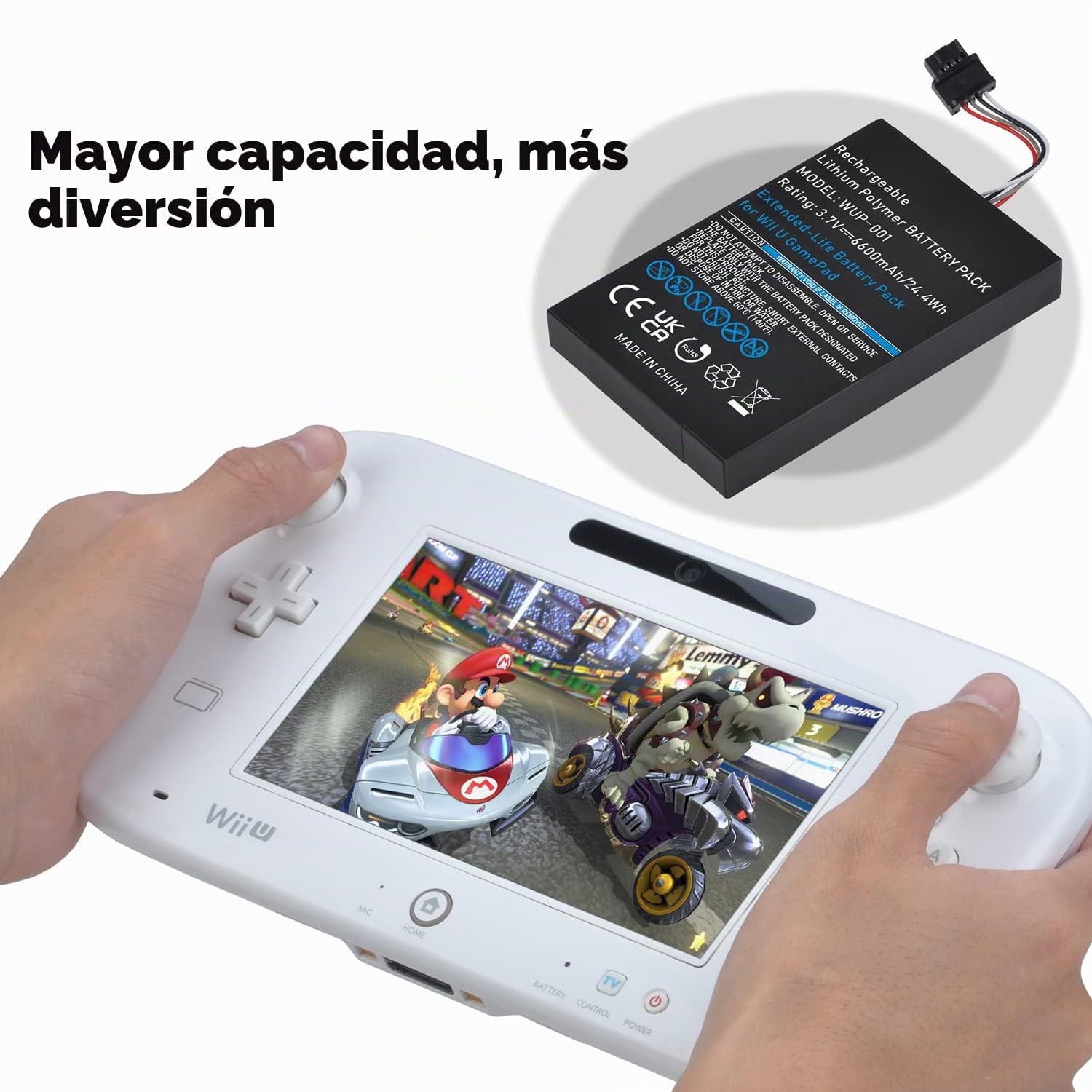 Batería de repuesto WUP-001 para Wii U Gamepad, 6600 mAh, 3,7 V, alta capacidad, con destornillador