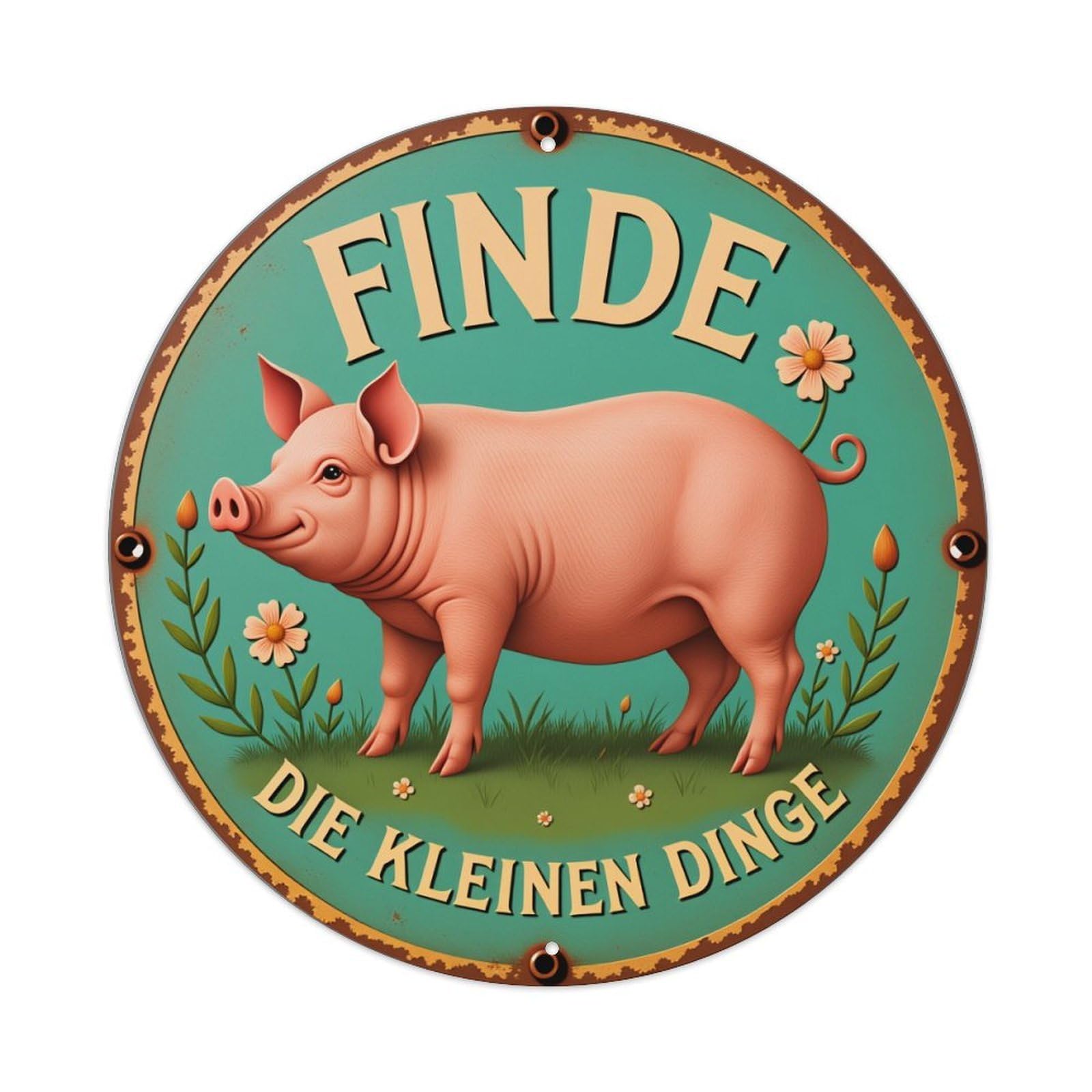 Pig Flower Grass Sign Text Round Tin Sign Vintage Metal Poster Retro Bar, Home, Man Cave, Kitchen, Laundry Room Wall Art Decor Gift 8x8Inch