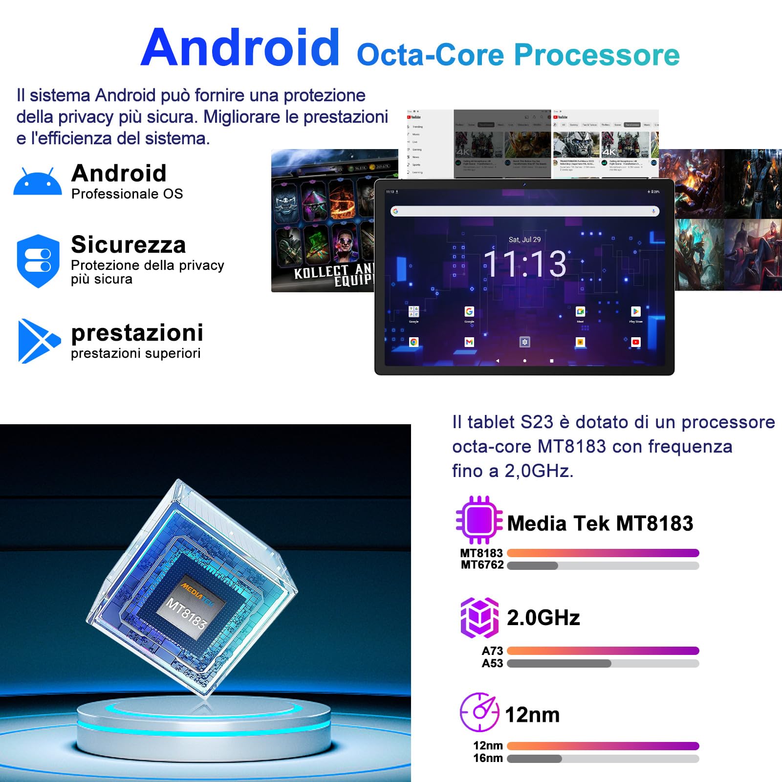 BIEGEDY Tablet 11 Pollici, 16GB RAM 256GB ROM (TF 1TB),2K Schermi/ 8+20MP/2000 * 1200 Pixels/10000 mAh/Bluetooth5.0,Octa-Core 2.0GHz 5GWiFi Tablet con Custodia Protettiva - Argento