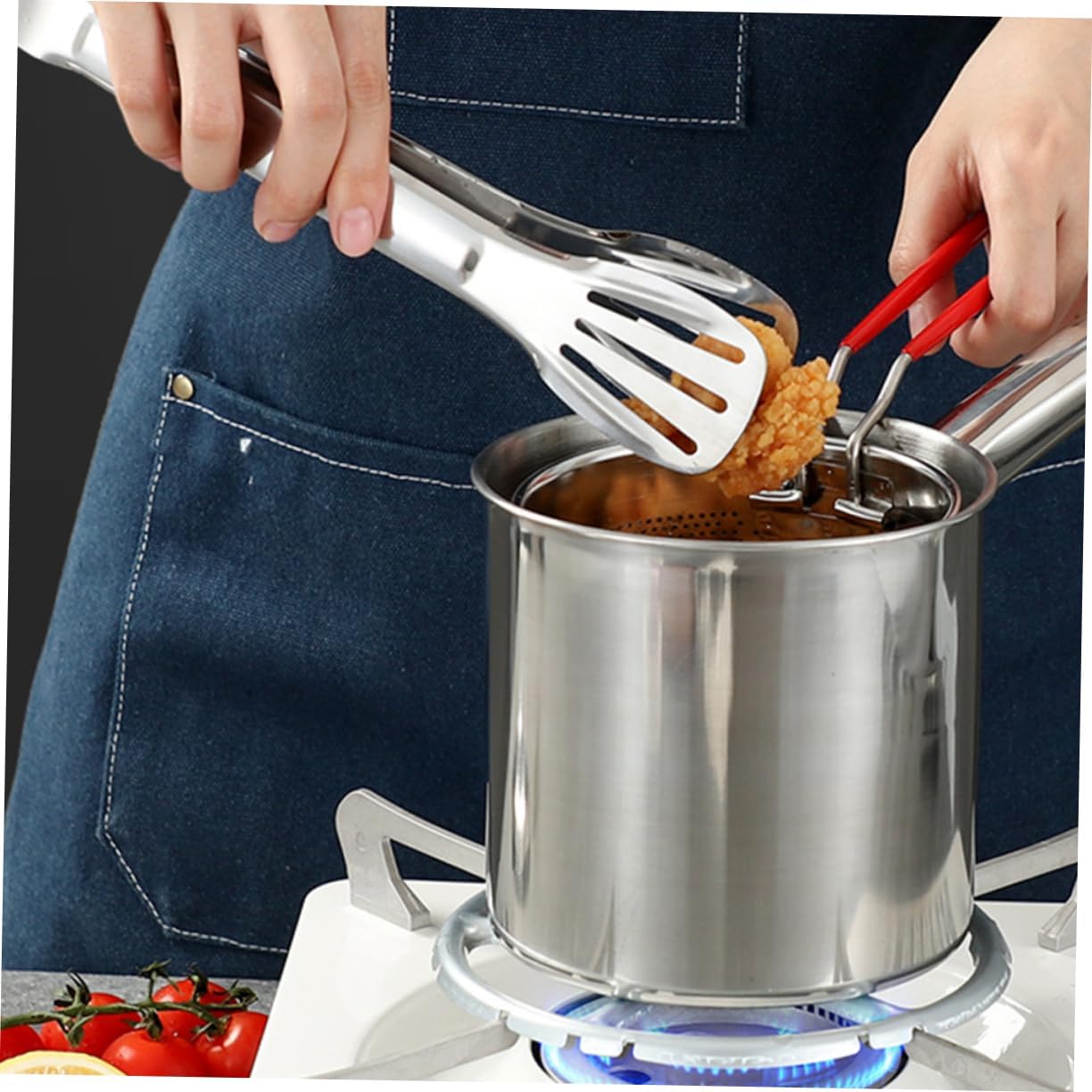 SOLUSTRE 304 Stainless Steel Multi-Functional Deep Fryer Pot Large Capacity Small Deep Fryer Lid for Home and Commercial Use for Cooking Fried Chicken and French Fries