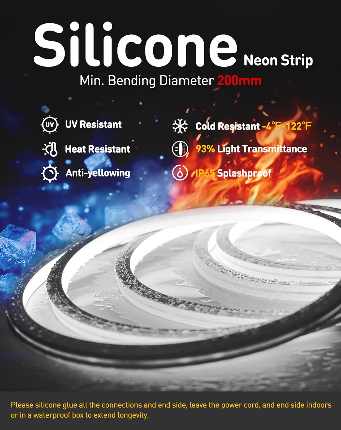 Shine Decor 3D LED Neon Rope Lights AC 120V, Top & Side Bend 400LM Dotless, Driverless IP65 Waterproof Cold-Resistant ETL Silicone Strip for Home Commercial 10x10mm, 6000K Cool White, 50ft