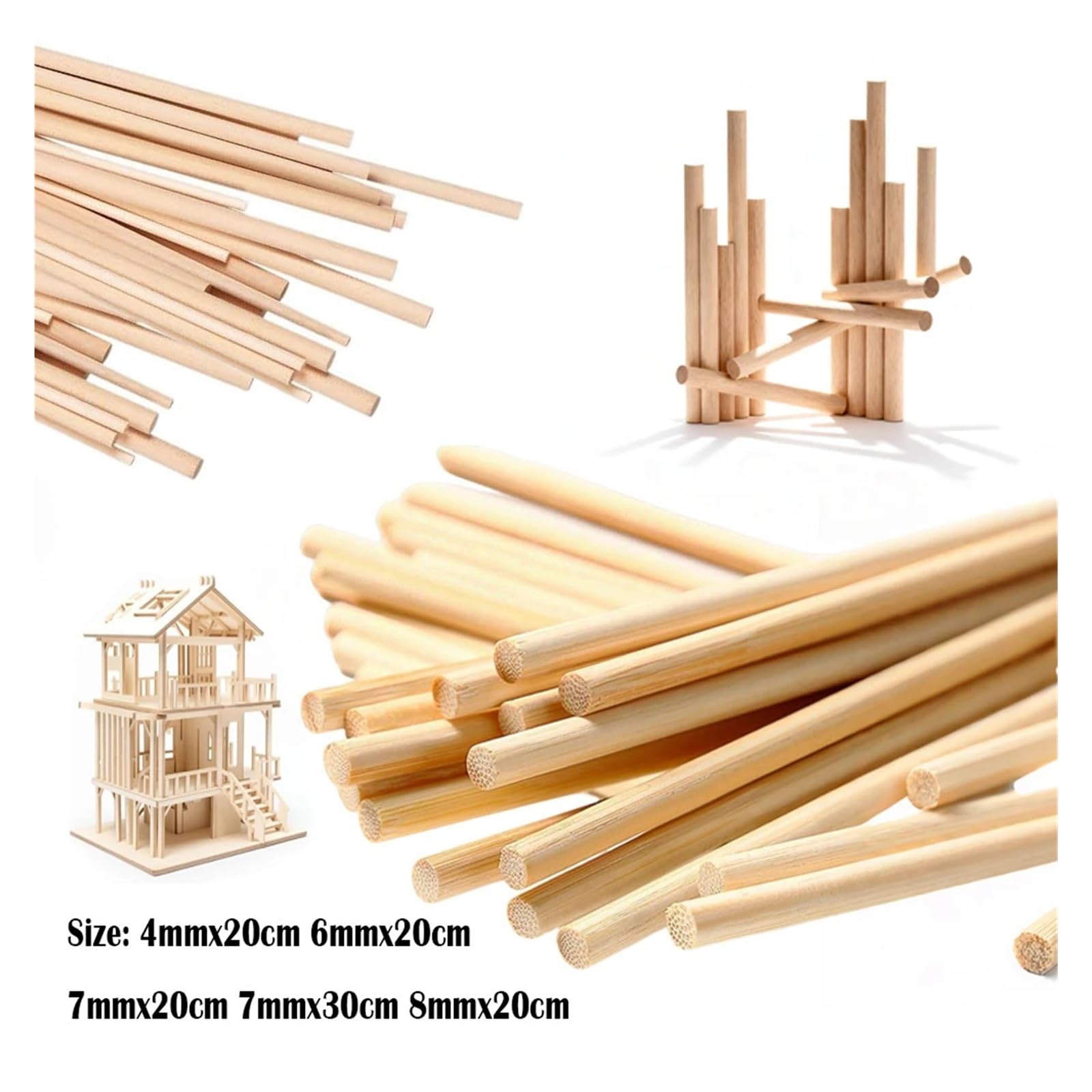 Tiges en Bois Lisses, bâtons de Bambou, Paquet 10 à 60, for la Construction modèles DIY