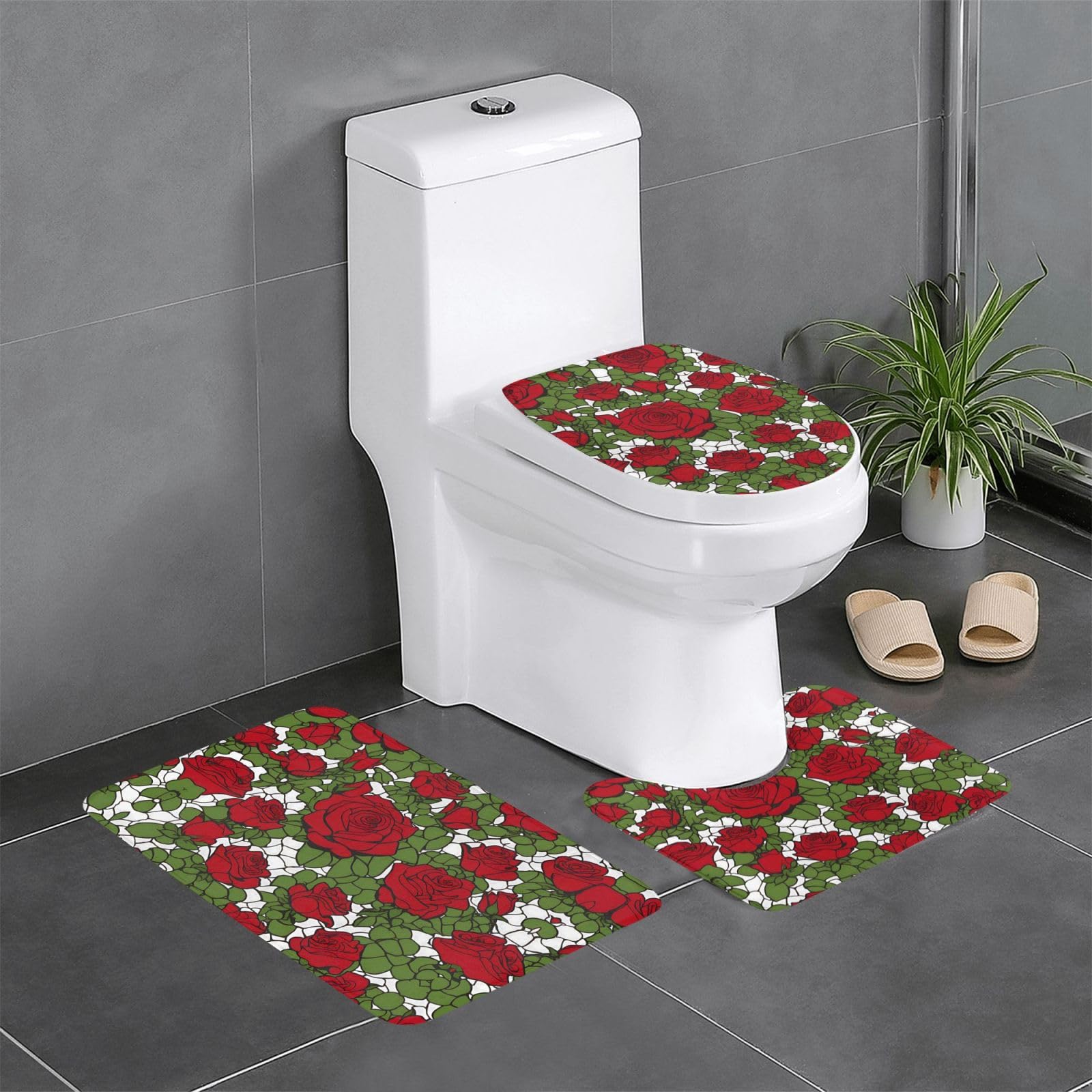 Tapis de salle de bain antidérapant lot de 3 évite les glissades motif roses 61 x 40,6 cm