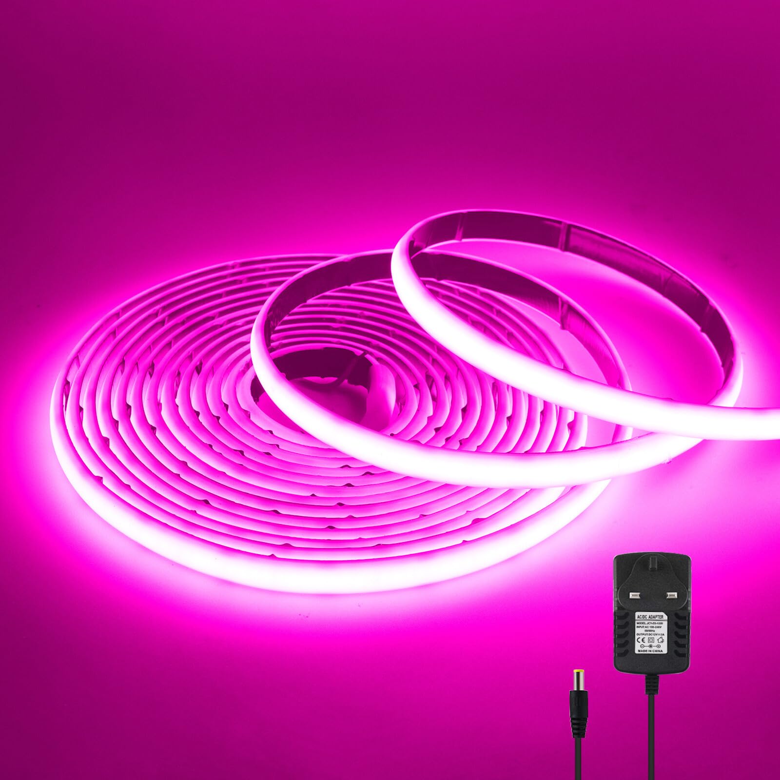 KAFULA 12V COB LED neon Light Strip self-Adhesive [0.5m, Pink], IP68 Waterproof Flexible, 320 LEDs/m Super Bright FCOB LED Fairy Light CRI90+, can be Cut Every 5cm, Indoor and Outdoor Decoration — image 1
