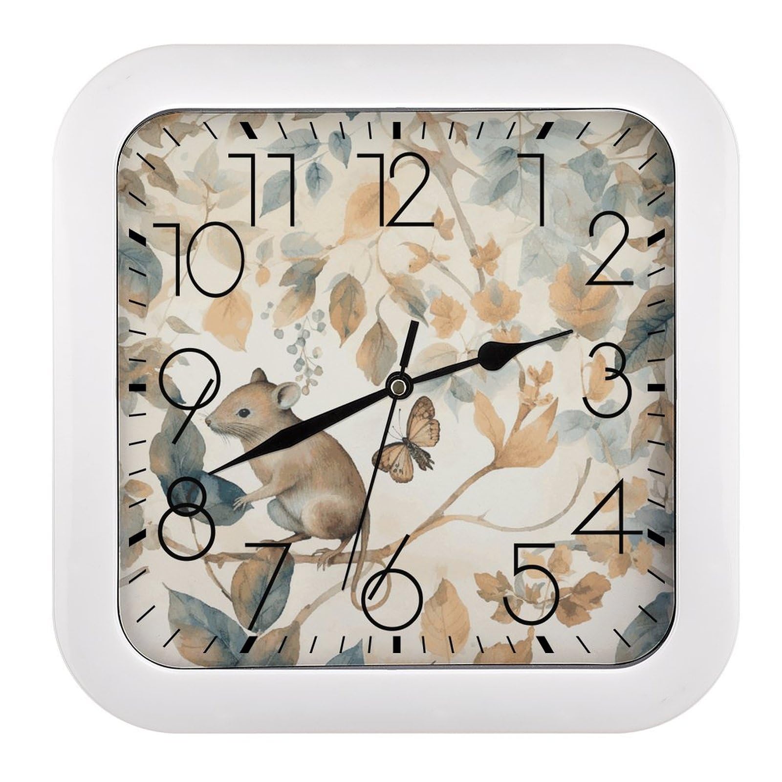 Horloge murale carrée silencieuse sans tic-tac 25 cm pour chambre d'enfant et école