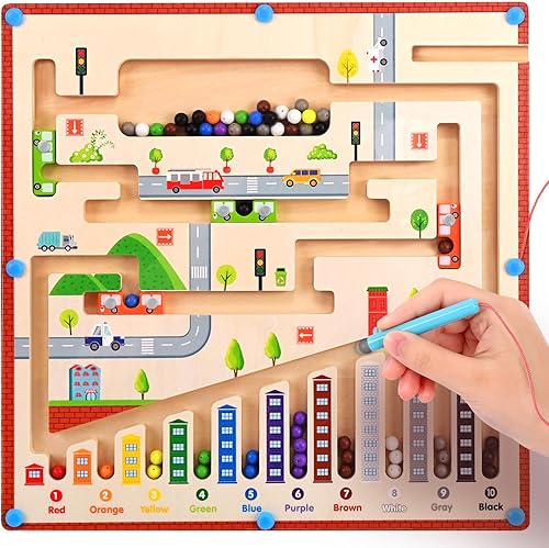 Laberinto magnético de color y números, 2 formas de juego, juguetes Montessori para niños de 3, 4, 5, 6 años, tablero de rompecabezas a juego de