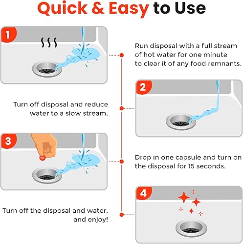 Miniatura 5 de Bastion Gotas limpiadoras y desodorizantes para eliminación de basura, 50 unidades, aroma a cáscara de naranja, cápsulas ambientadoras para