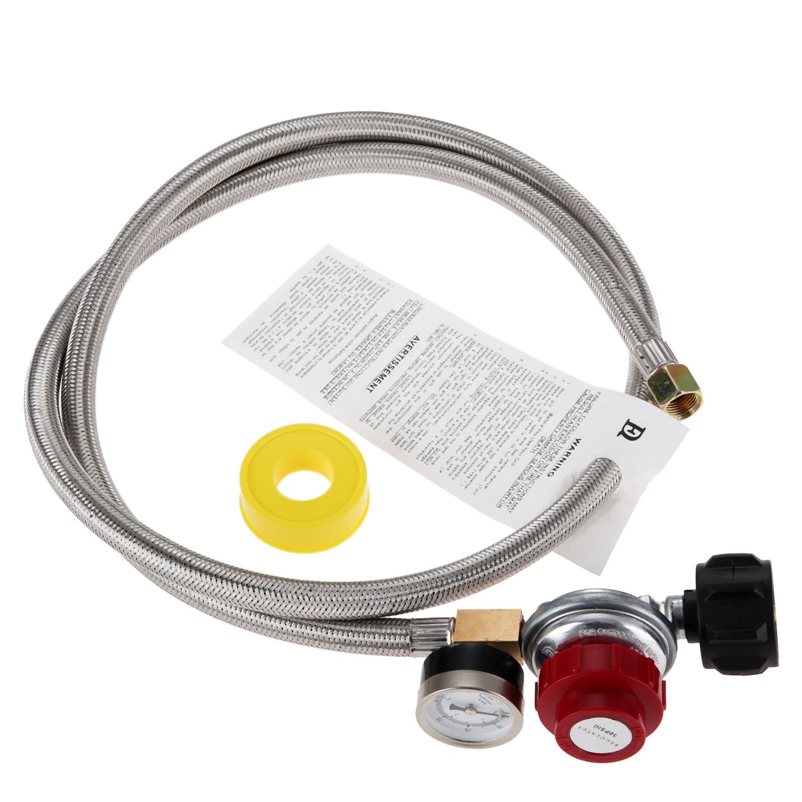 NOBRIM 1pc Propan Tankanzeige 5 Fuß 0-30 Psi Teel Geflochtener Schlauch Gas mit Regler Hochdruckregler Anzeige