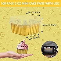 Vista 2 de 100 mini tazas cuadradas de 5 onzas para hornear con tapas, moldes de aluminio para cupcakes, moldes para pasteles con tapas, moldes desechables