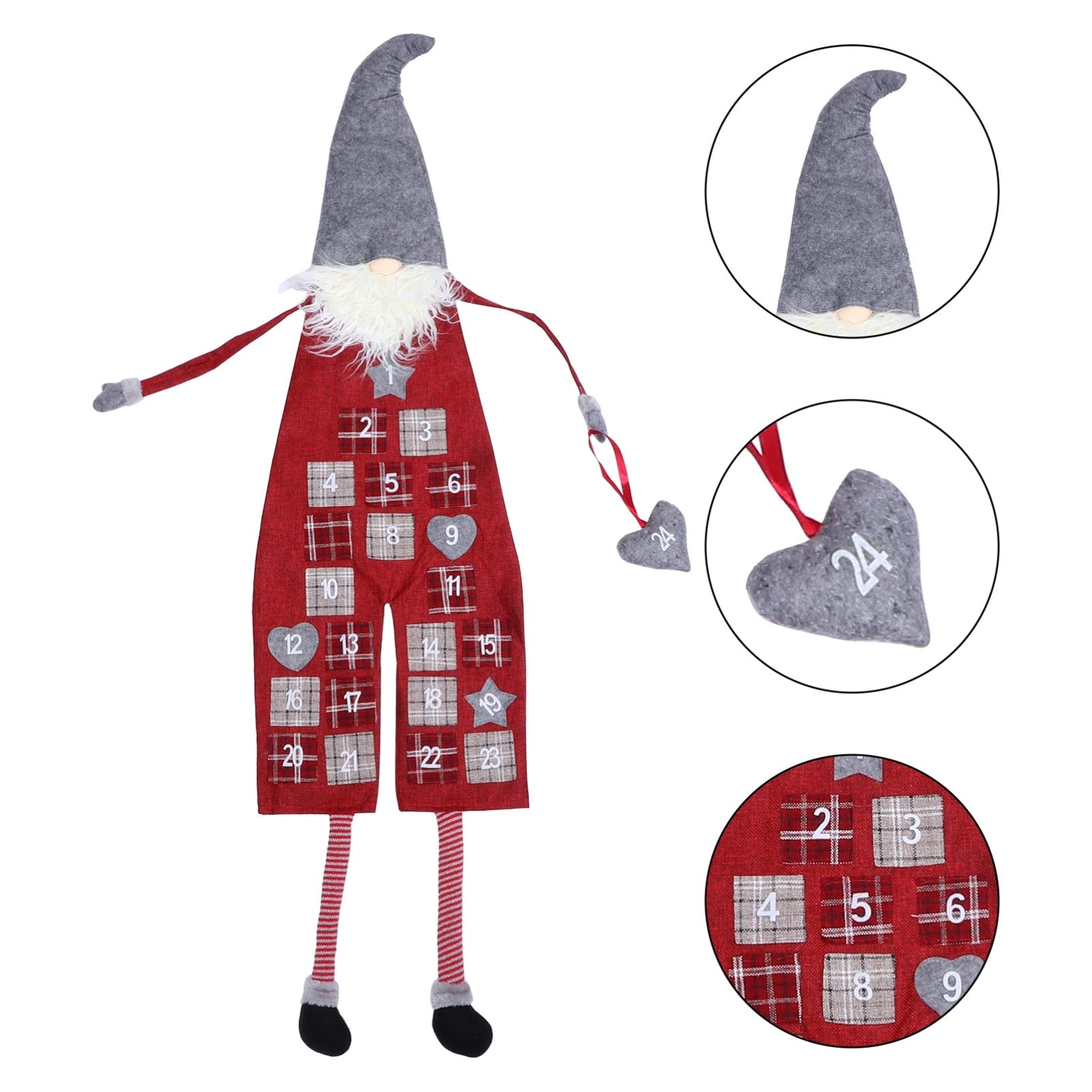 LABRIMP Calendario Avvento Folletti Natalizi in Lino Lana Artificiale, Decorazione Appesa Rosso per Festa di Natale e Conto alla Rovescia Festivo