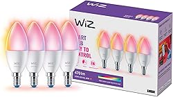WiZ Tunable White and Color LED Lampen E14 4-er Pack (470 lm), 40 W Lampen mit 16 Mio. Farben oder warm- bis kaltweißem dimmbarem Licht, smarte Lichtsteuerung über WLAN per Stimme/App