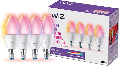 WiZ Bombilla LED Inteligente Vela BT37, RGB, E14, 470 lm, 4.9W, Blanca