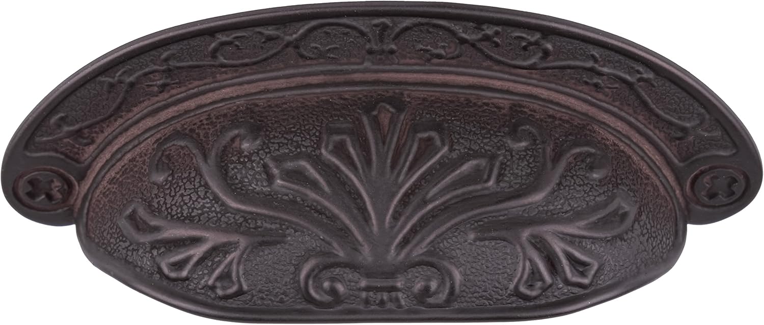 Oil Rubbed Bronze Baroque Scroll Work Cup Pull - Antique Cabinet, Vintage Cupboard, Old Desk Reproduction Hardware | DL-P2683-064OB (1)