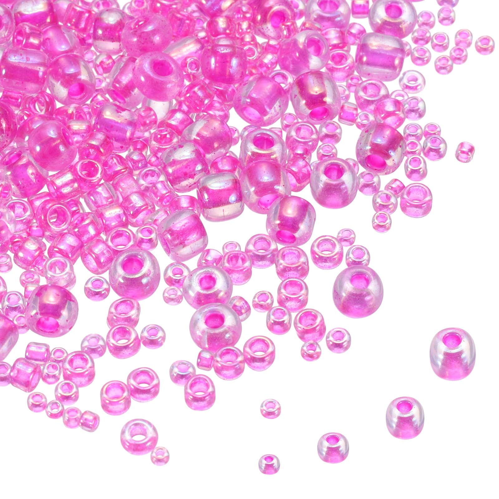 sourcing map 5888pcs Iridescent Glass Seed Beads 1.5/2/3/4mm Acrylic Round Bugle Beads for DIY Jewelry Craft Plants Making Fabric Felt Ornaments, Rose Red