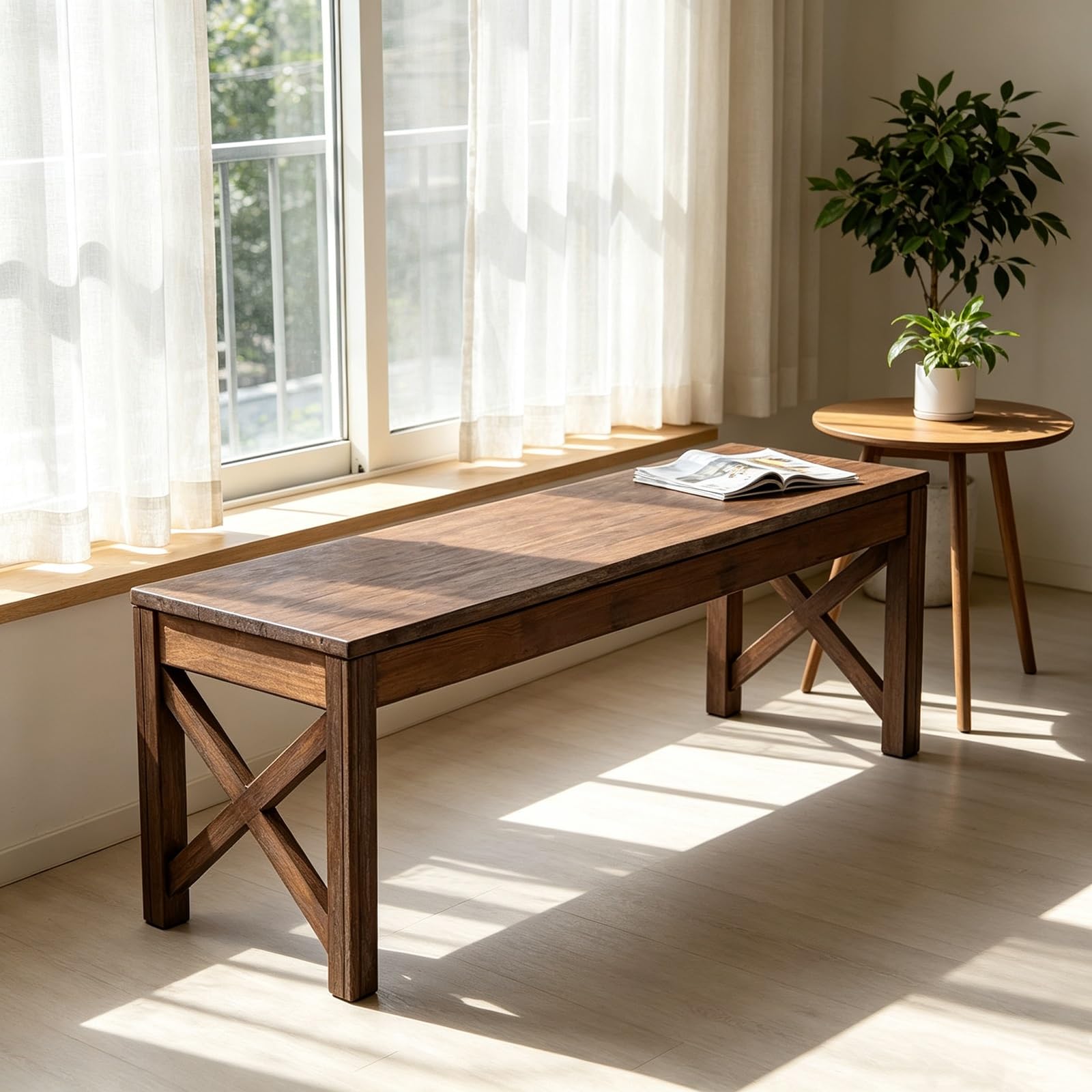 Banco de madera para comedor rústico de 100x45cm con patas en X