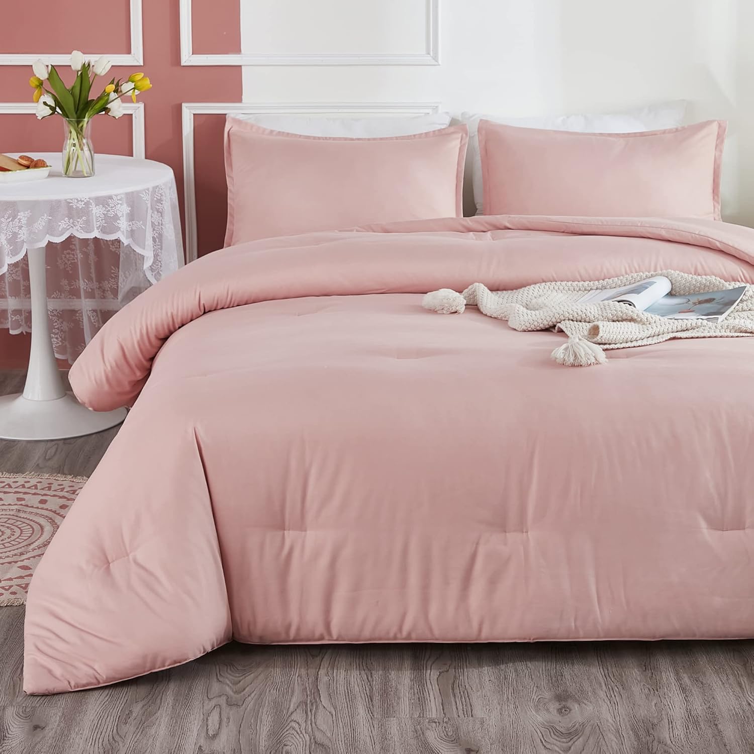 Litanika Pink King Size Comforter Set, 3 Pieces Blush Girls