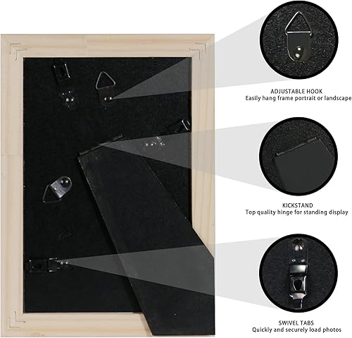 Miniatura 5 de Portarretratos de 4 x 6 pulgadas, 100% madera maciza con vidrio, fotos de 3.5 x 5 con paspartú o 4 x 6 sin paspartú para mesa y pared, horizontal y