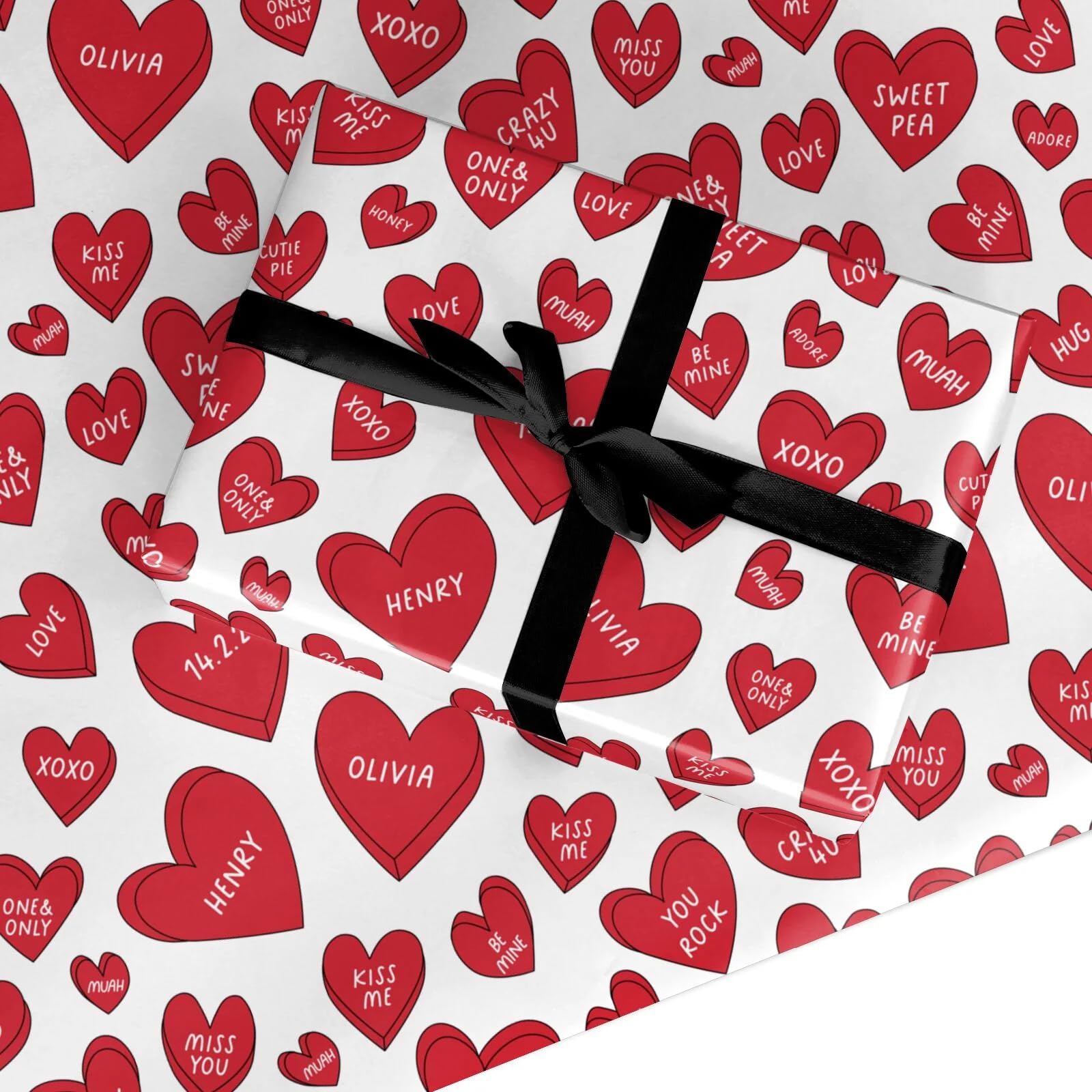 Red Hearts Personalised Wrapping Paper β Valentineβs Day, Anniversary & Romantic Occasions Custom Gift Wrap For Couples, Men & Women β Love Heart Design Present Paper by Dyefor - 1 Sheet (50cm x 65cm)