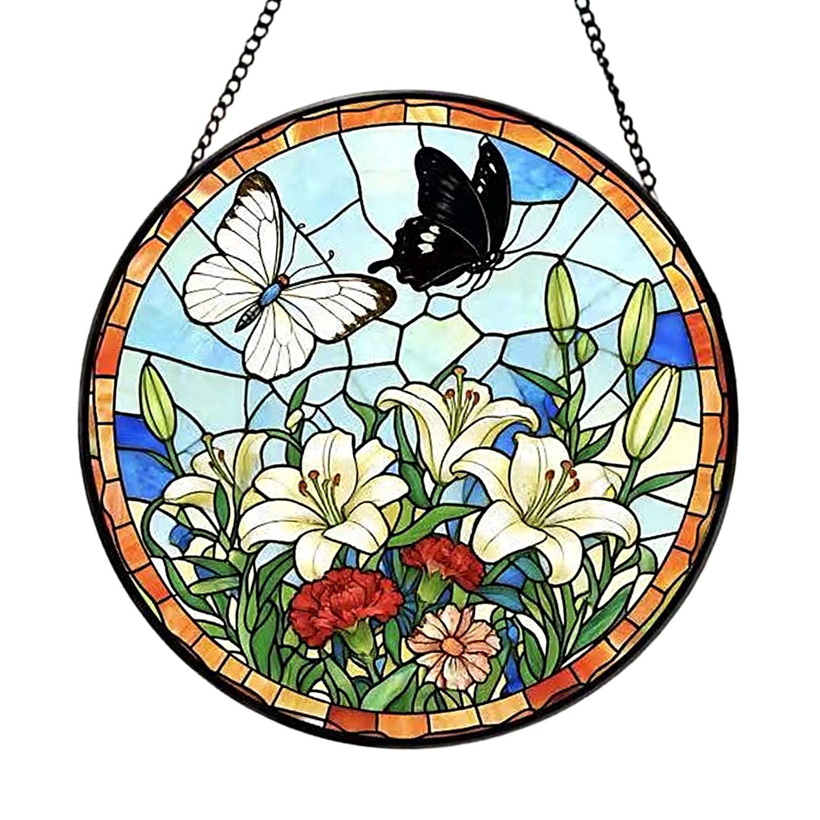 ZEPFJHE Butterfly Themed Stained Glass Hanging Ornament for Door Wall Window Balconies Indoor or Outdoor Decoration Colorful Butterfly Hanging Decoration