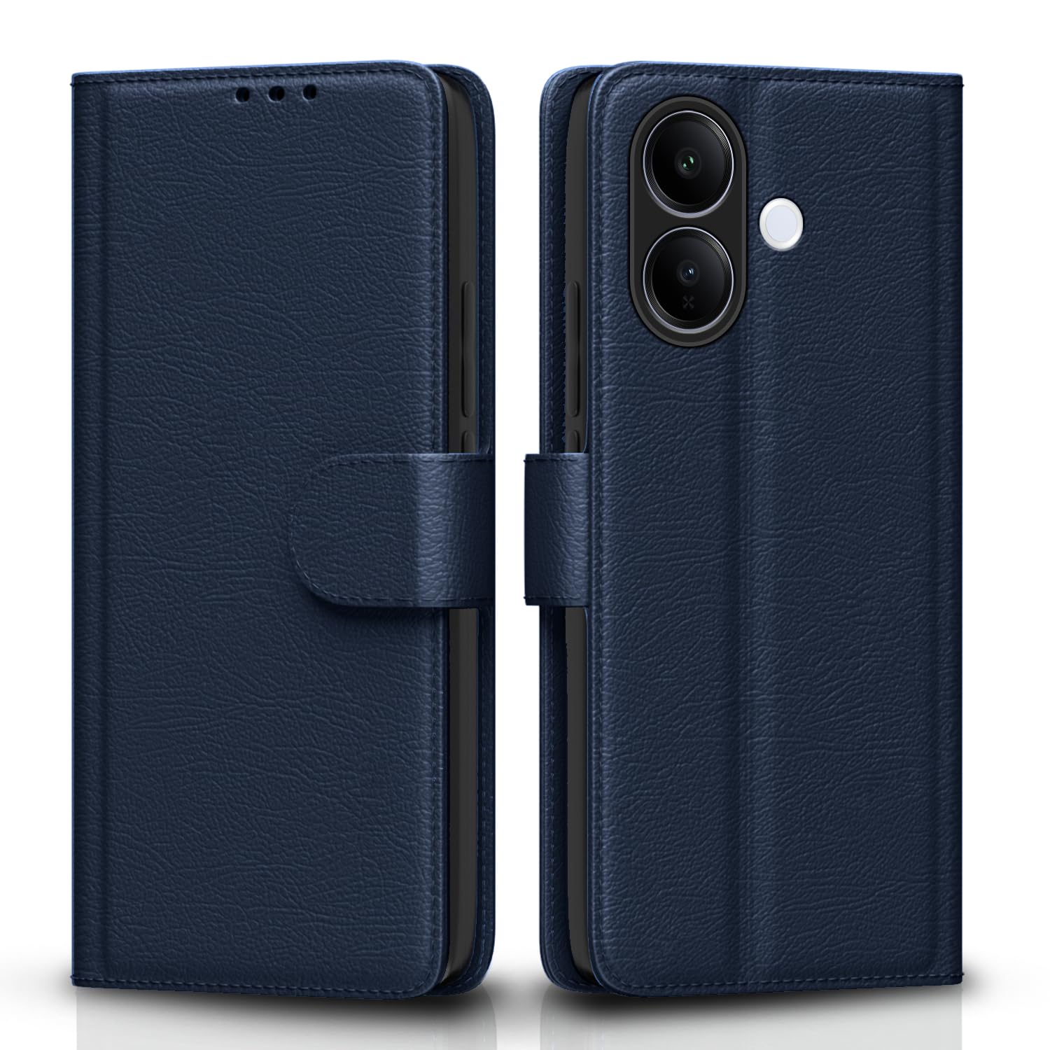 Pikkme Flip Cover for Vivo V60 Lite 5G Leather Finish | Inside TPU with Card Pockets | Wallet Stand and Shock Proof | Complete Protection Flip Case(Blue)